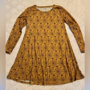 Medium mustard yellow spider web long sleeve baby doll dress